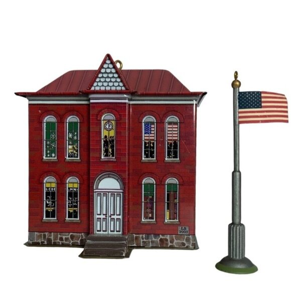 Hallmark Vintage Schoolhouse Patriotic Flag Keepsake Ornament Metal Christmas - Picture 2 of 15